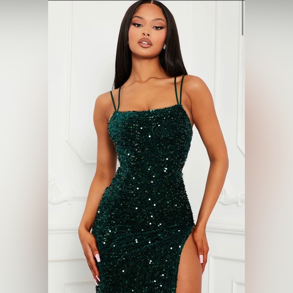 Sequin maxi dress - emerald - Picture 2 of 3